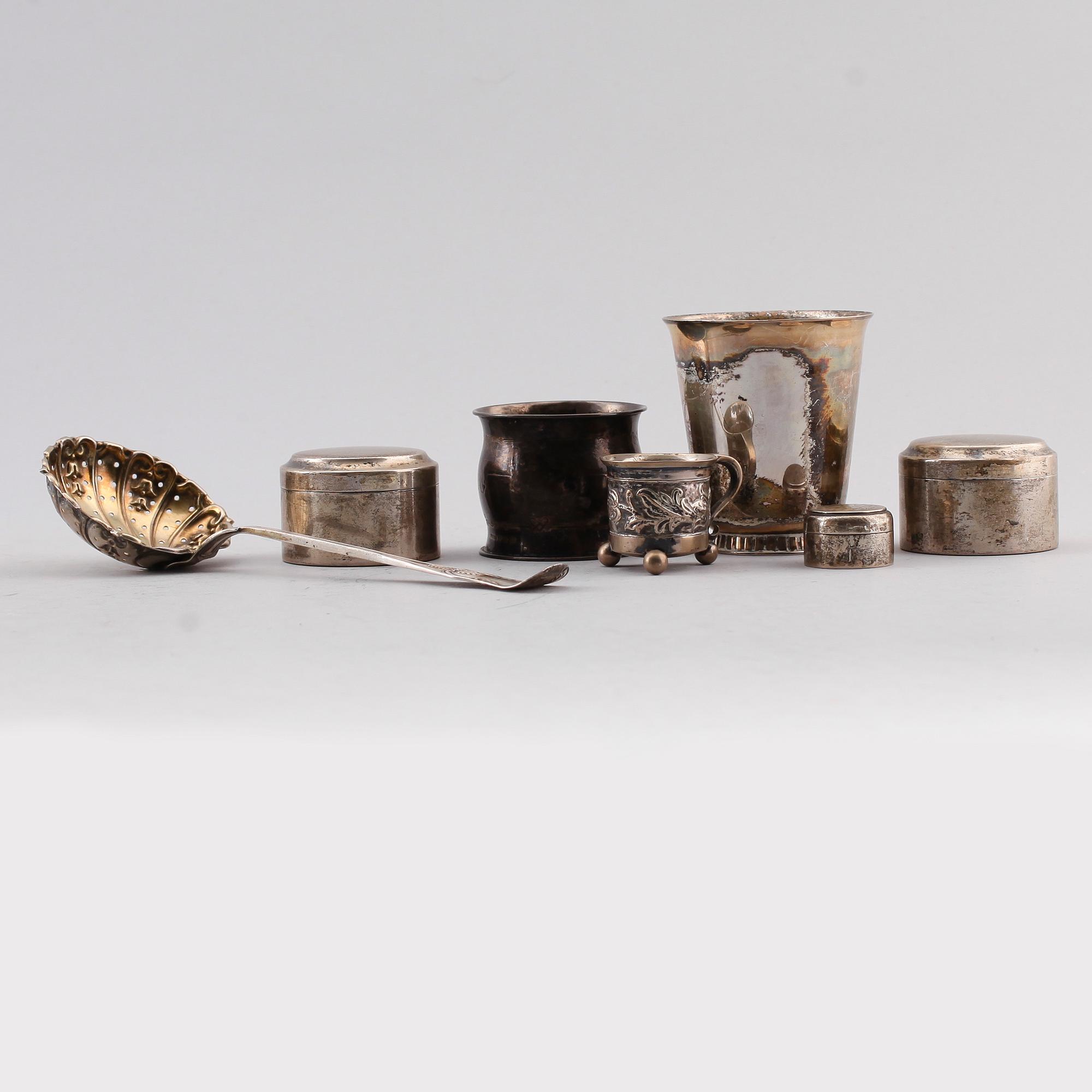 SAMLING SILVER, 7 delar, 1800-/1900-tal. Vikt 302 g.