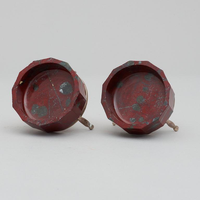 A pair of Swedish early 19th century iron-silicon salts. Silver stands with maker's mark J. H. Leffler, Falun 1817.