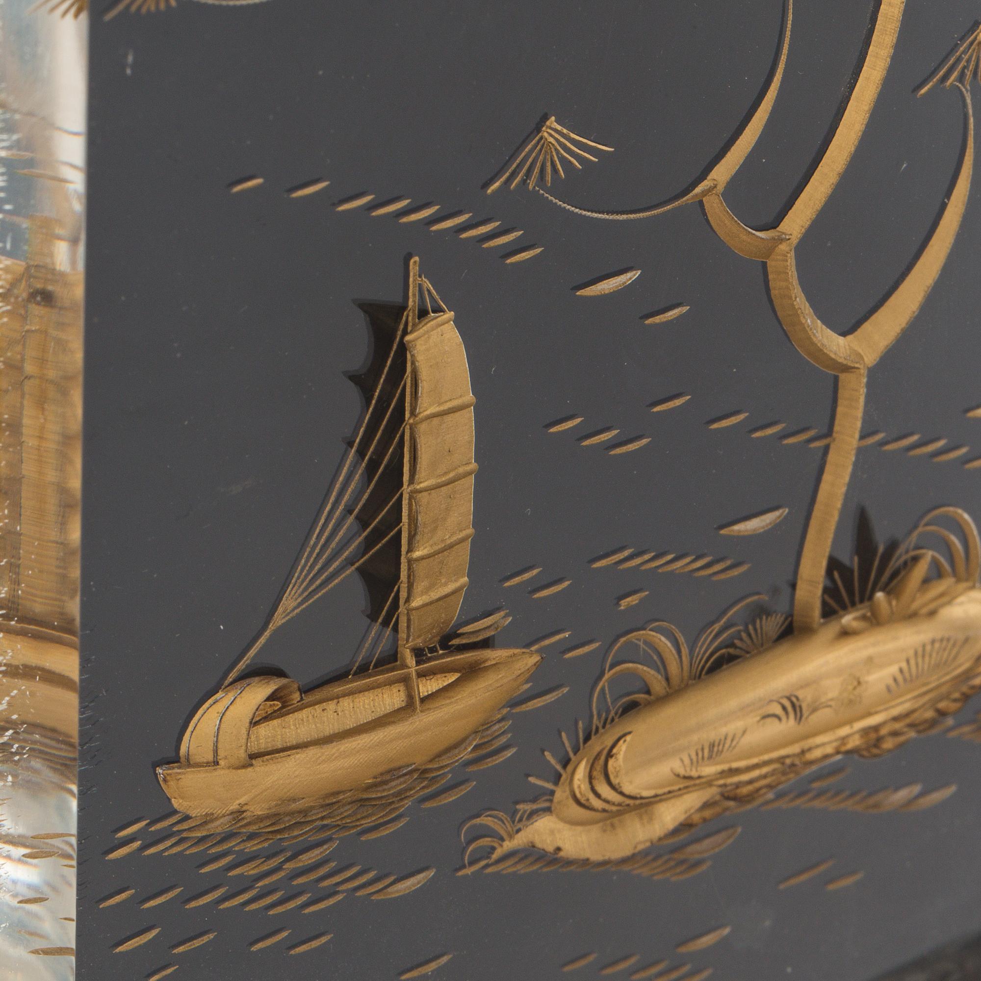 JAEGER-LE COULTRE, Atmos, "Black Chinoiserie Marina", table clock, 24 x 18,5 x 12,5 cm.