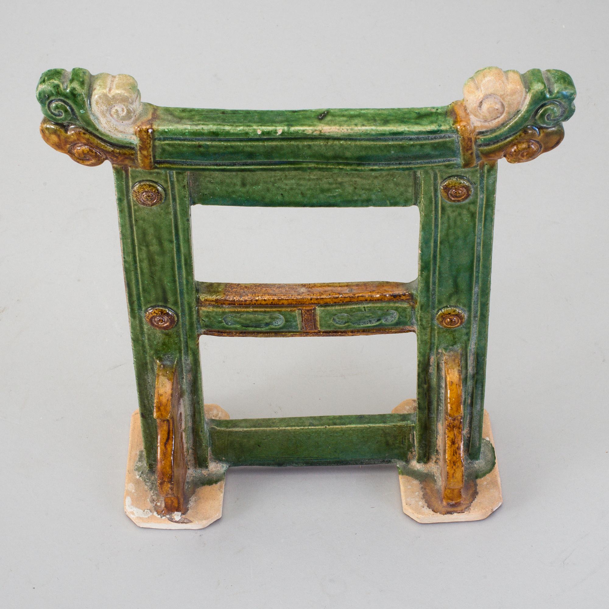 A green an yellow glazed portal/stand, presumably Ming dynasty.