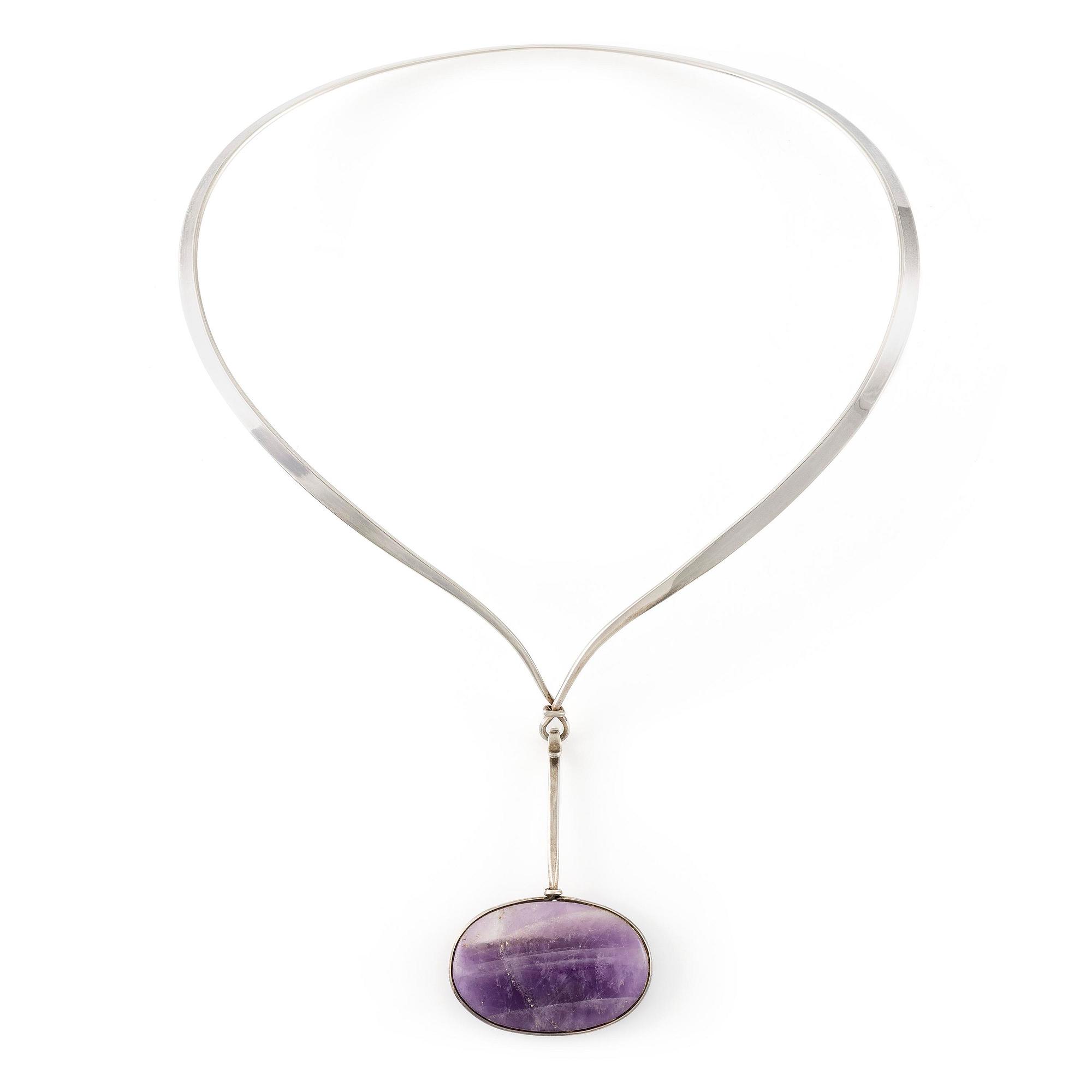 Vivianna Torun Bülow-Hübe, a necklace with a pendant, sterling silver and amethyst, by Georg Jensen.
