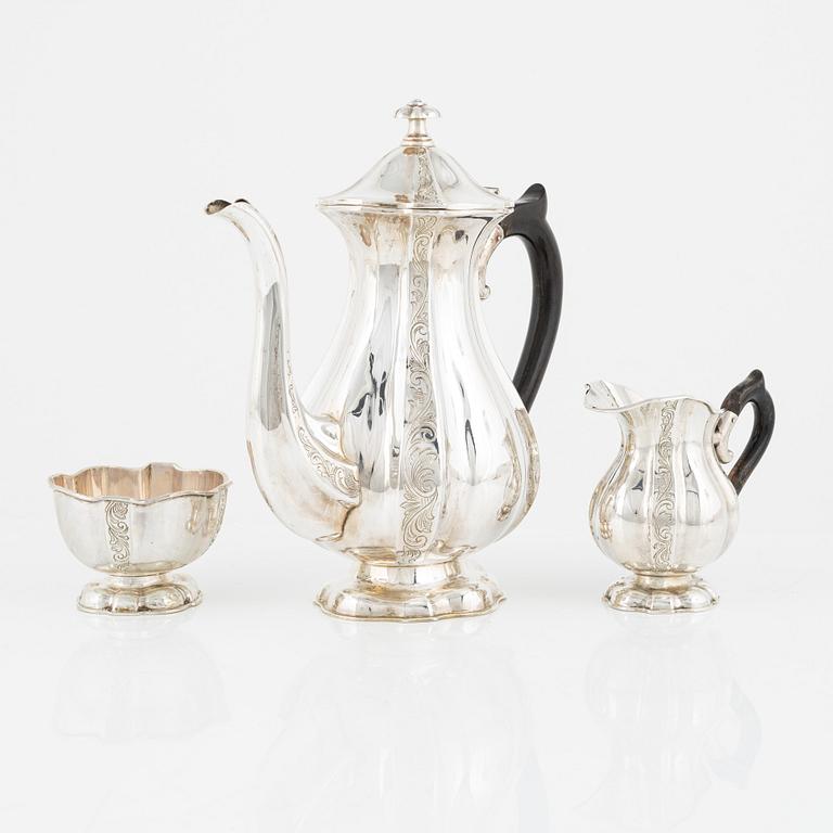 A three-piece silver coffee set, Swedish import mark, mid 20th century.