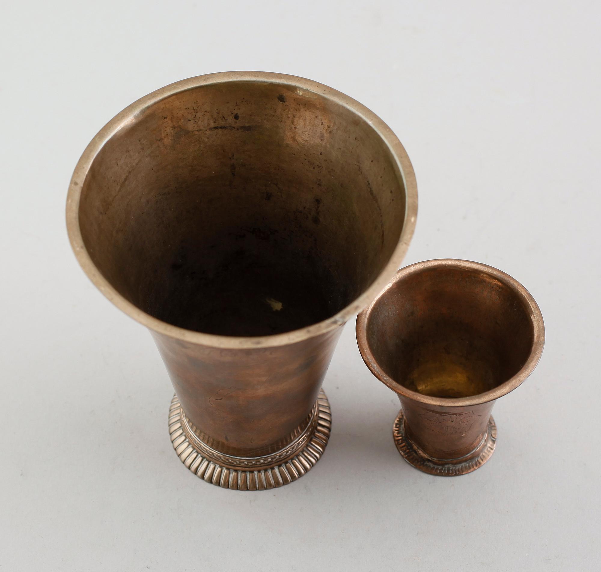 BÄGARE, 2 st, koppar, 1700-tal.