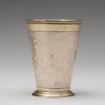 A Baltic early 18th century parcel-gilt silver beaker, mark of Jacob Meyer, Riga (1696-1708(-14)).