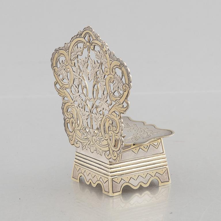 Saltstol, silver, kontrollmästarstämplar Ivan Lebedkin, Moskva, Ryssland 1898-1914.