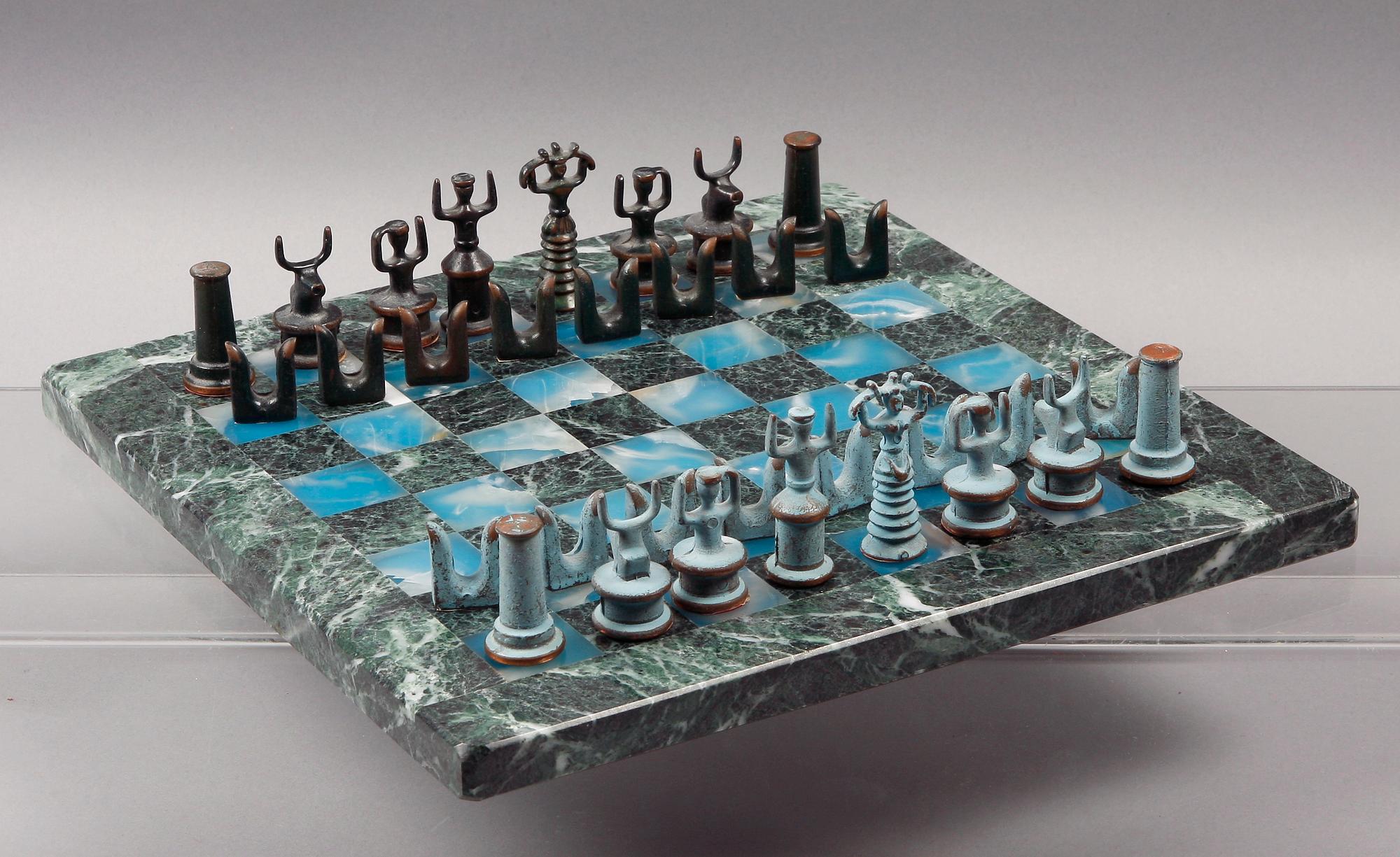 SCHACKSPEL, marmor, metall. Art & Decoration, Grekland.