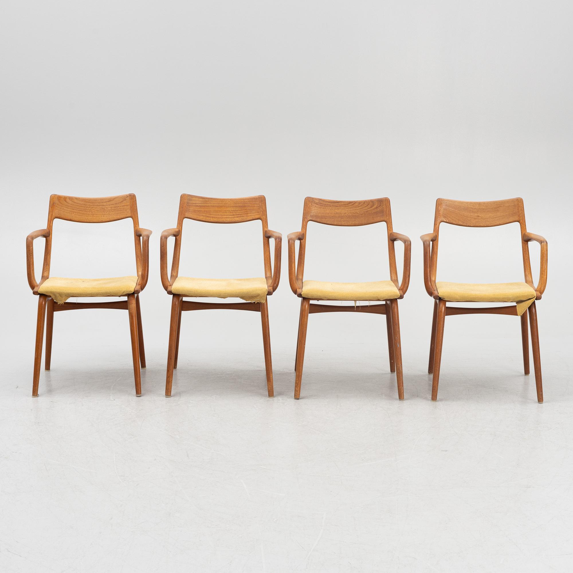 Alfred Christiansen, stolar, 4 st, "Boomerang/370", Slagelse möbelverk, Danmark, 1960-tal.