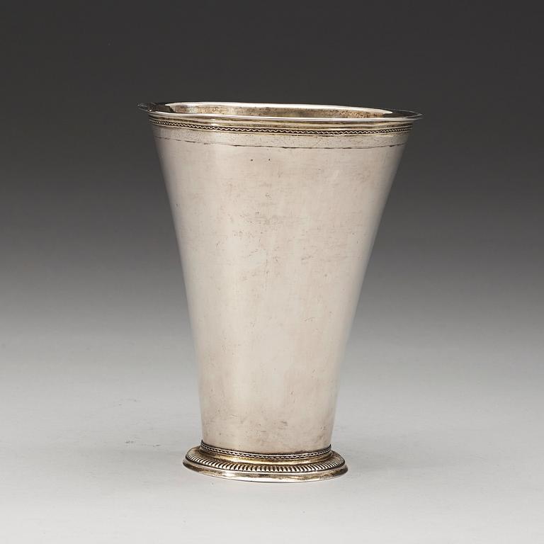 A Swedish 18th century parcel-gilt beaker, Marks of Johan Wennerwall, Göteborg 1756.