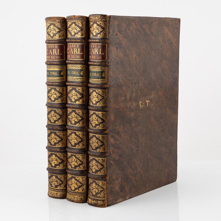 Vackert exemplar av Nordbergs biografi över Karl XII, proveniens: Tersmeden.