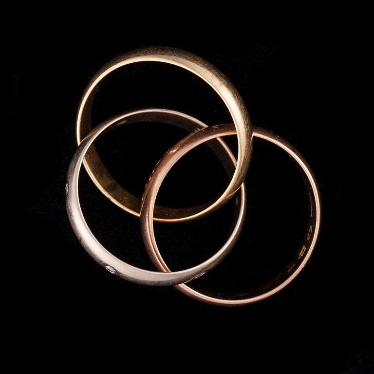 RING, 18K tre färgers guld, diamanter. Cartier trinity. Vikt ca 6,3 g.