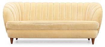 610. A Swedish off-white velvet plush three-seated sofa, 1930-40's.