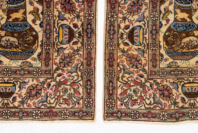 A pair of semi antique Tabriz rugs, Northwest Persia, c. 210 x 136 cm.
