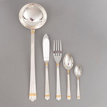 CHRISTOFLE 123-piece Aria Gold Ring Silver Plated Cutlery Set for Twelve persons.