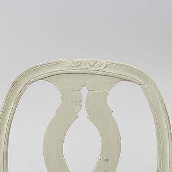 Ten similar Gustavian chairs, Sweden, around the year 1800.