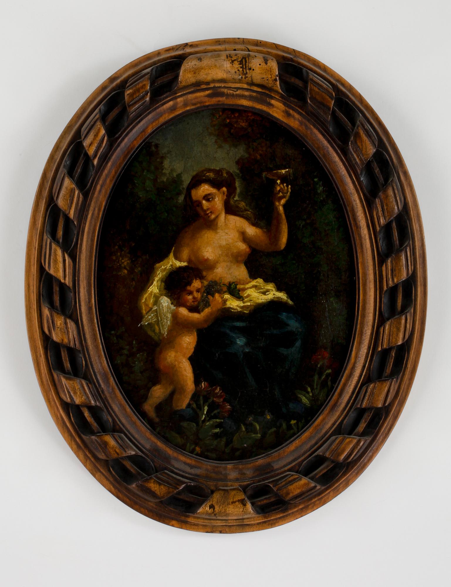 OKÄND KONSTNÄR, ett par, olja på pannå. Troligen sent 1800-tal.