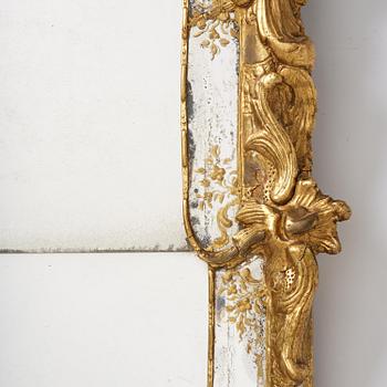 A giltwood rococo mirror, Stockholm, later part 18th century.