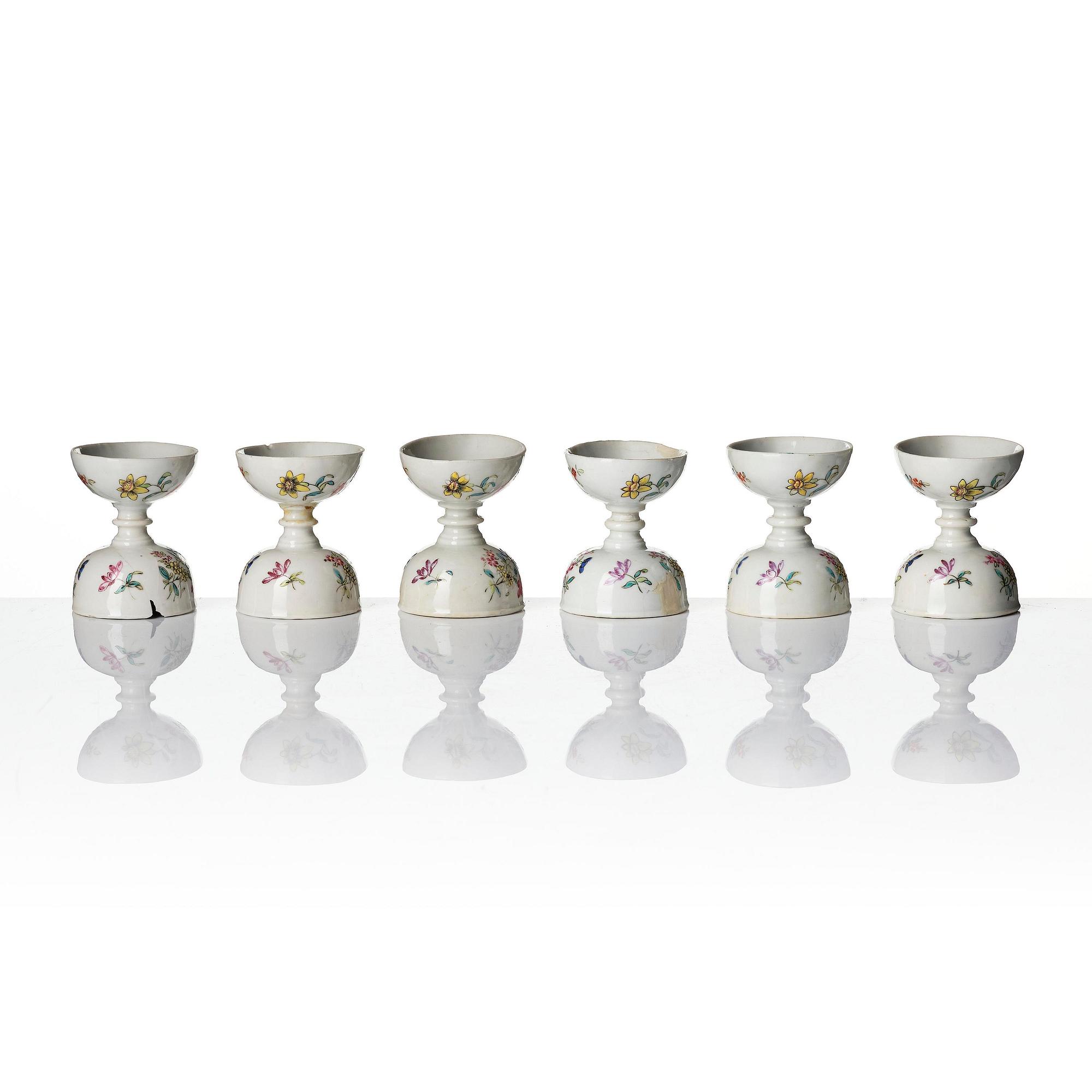 A set of six famille rose egg cups, Qing dynasty, 18th century.