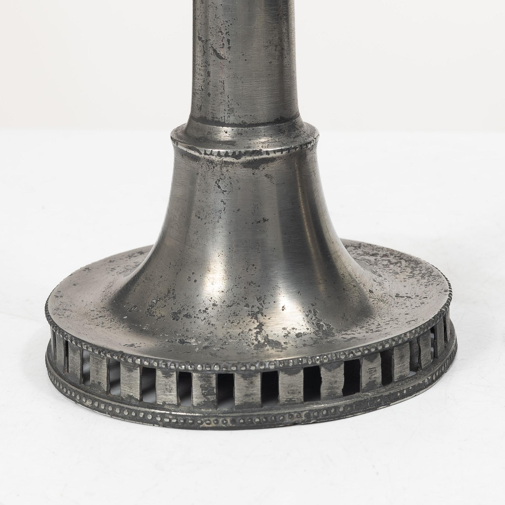 A pair of late gustavian pewter candlesticks attr. to Hans Wicksten (master in Västerås 1782-1810/14).