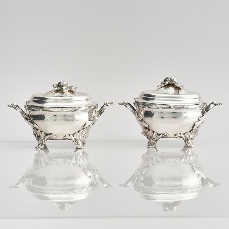 A pair of Swedish 18th century silver sugar bowls, marks of Henrik Wittkopf the younger and Pehr Zethelius, Stockholm.