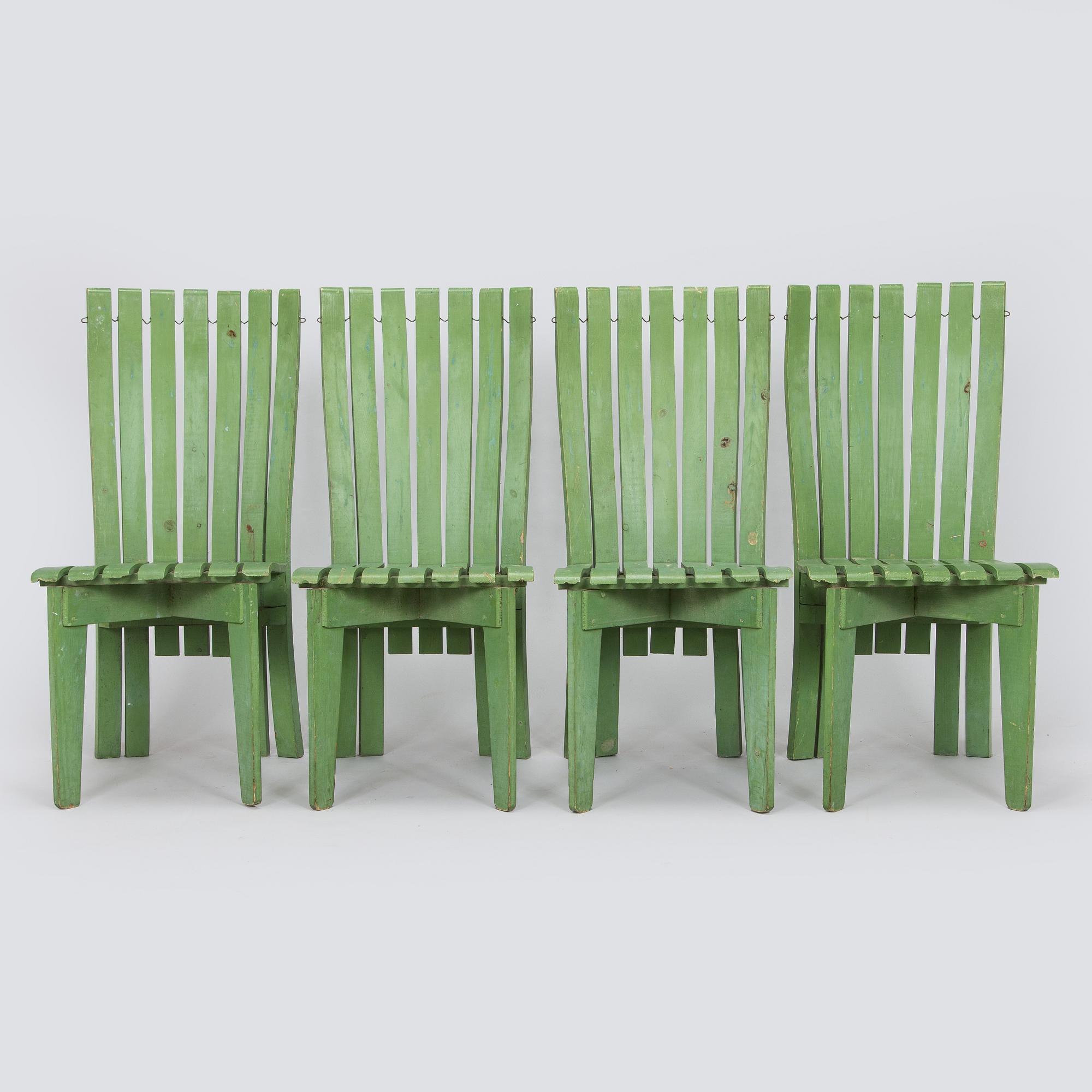 Alvar & Aino Aalto, Four early 1950s 'Aurinko' (Sun-serial) garden chairs, model 910  for O.Y. Huonekalu- ja Rakennustyötehdas A.B.