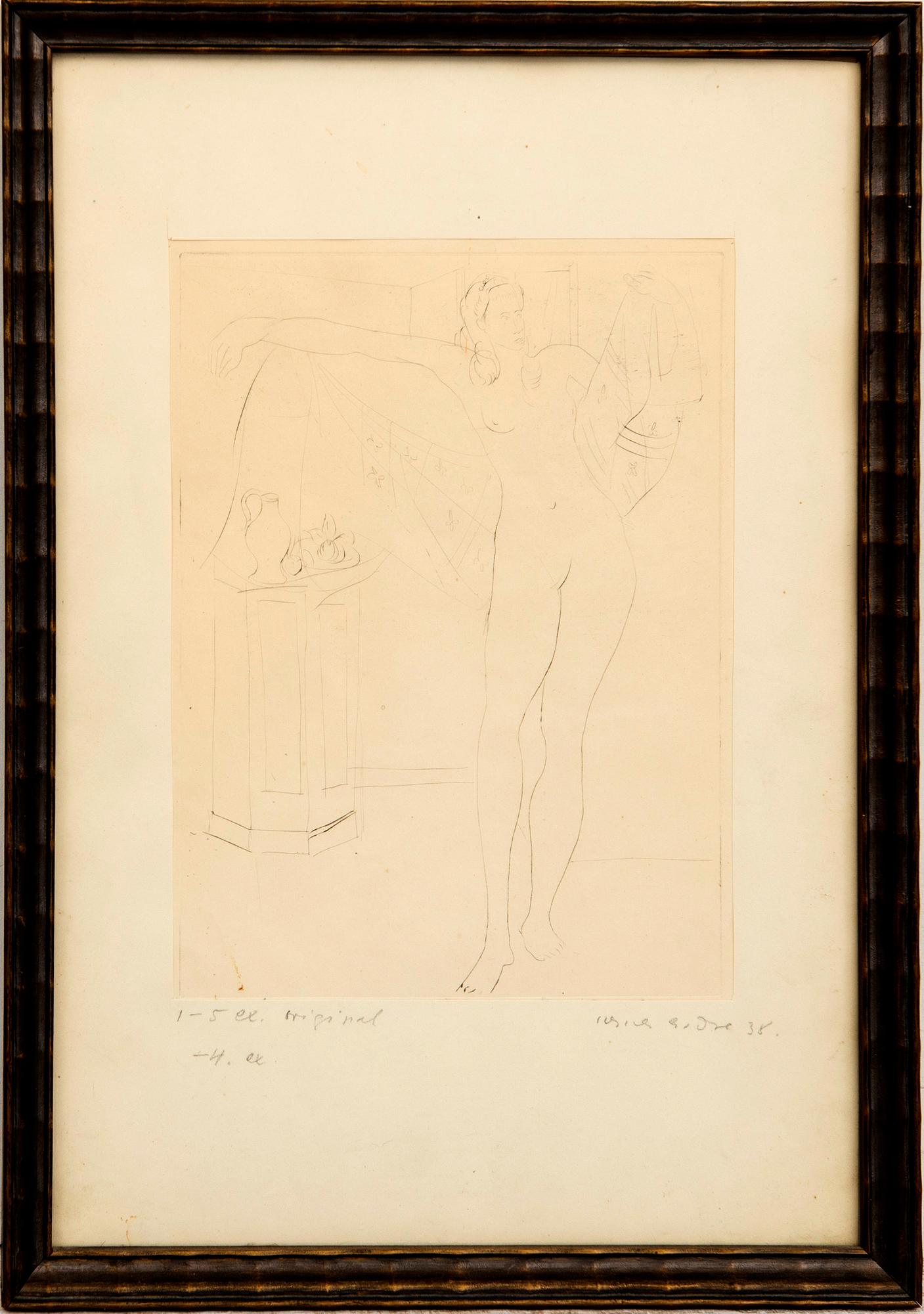 Okänd konstnär 1900-tal , etsning signerad och daterad 38.