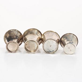 Beakers, 4 pcs, silver, various makers, 18th century.