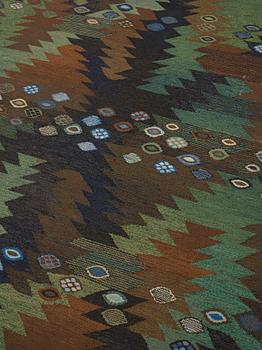 Barbro Nilsson, MATTO, "Tånga brun och grön", flat weave, ca 228 x 169,5 cm, signed AB MMF BN.