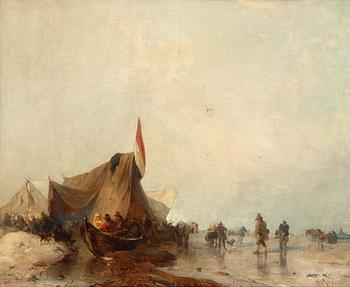 223. Carl Hilgers, Dutch winter market on frozen lake.