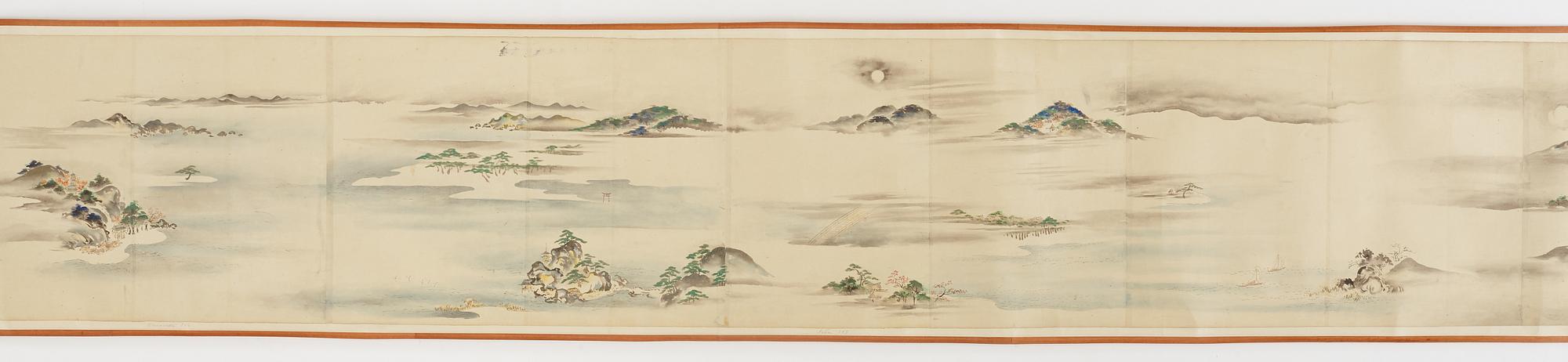 A Japanese Makimomo, ink and colour on paper, Meiji (1868-1912).
