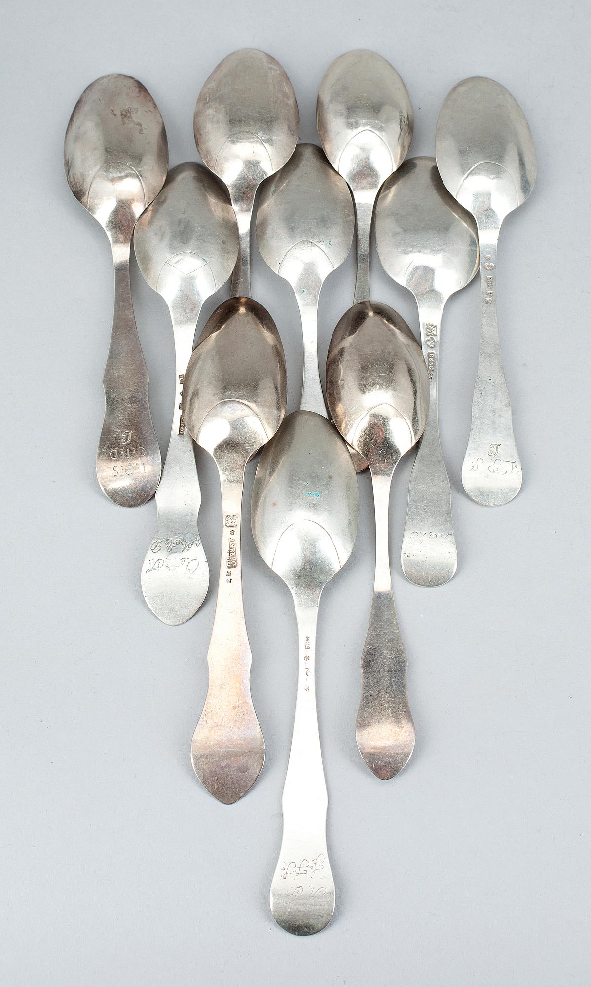 MATSKEDAR, 10 st, silver, bl a Jonas Elg, Västerås. 1700-1800-tal. Vikt ca 530 g.
