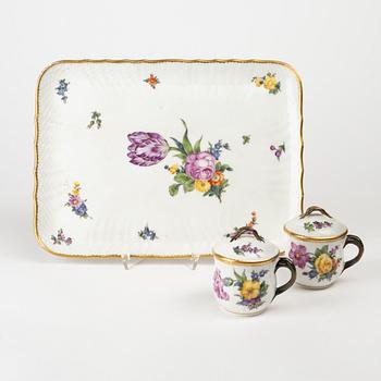 Royal Copenhagen, 14 porcelain custard cups with lids and tray, Denmark.