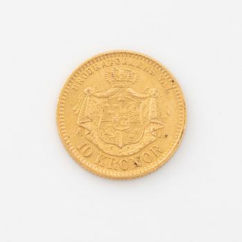 Oscar II, guldmynt, 10 kronor, 1883.