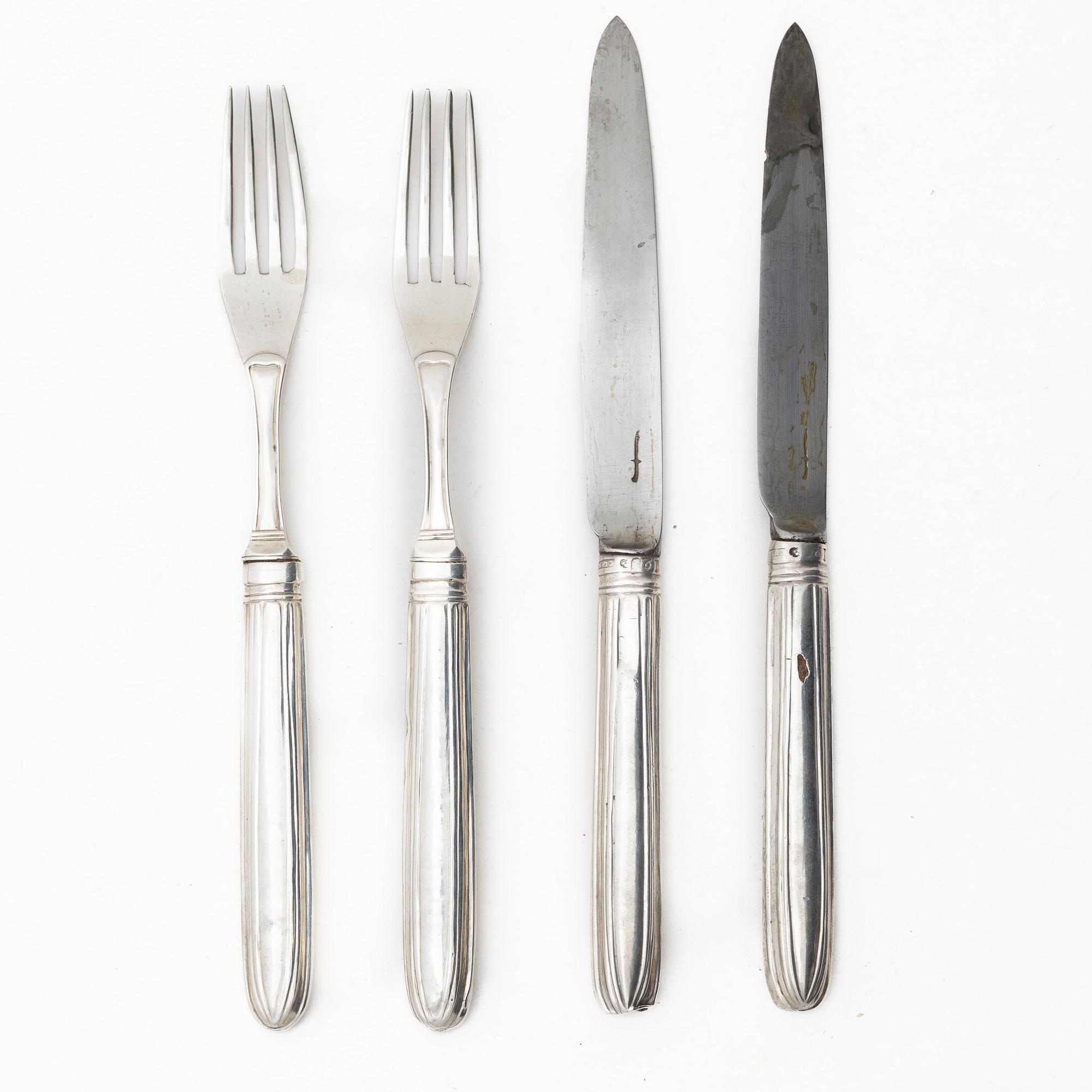 Gustaviansk, Carl Gideon Renander, cutlery, 4 pcs, silver, late Gustavian, Stockholm 1791-1792.