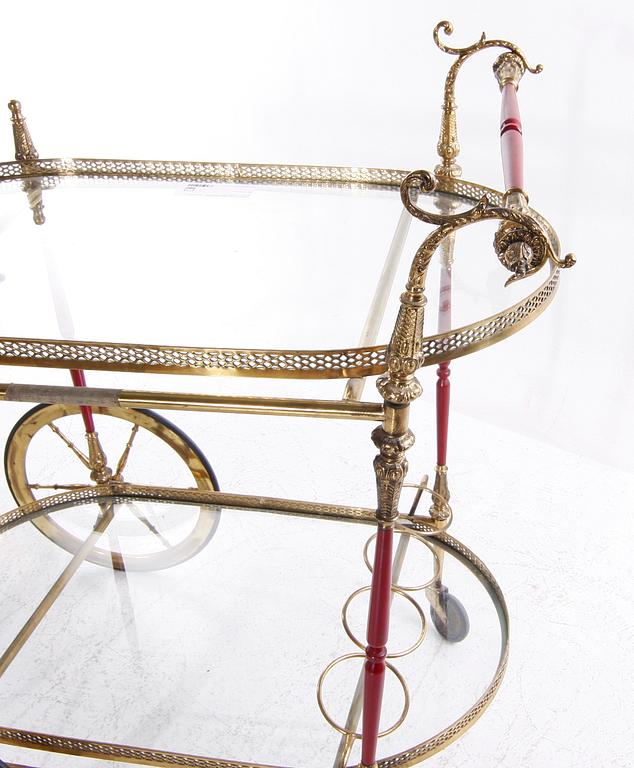 SERVERINGSVAGN, mässing, glas, 1900-tal.