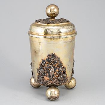 A German late 17th century parcel-gilt silver beaker and cover, mark of Joh.Paul Schmidt, Leipzig 1692-1694.