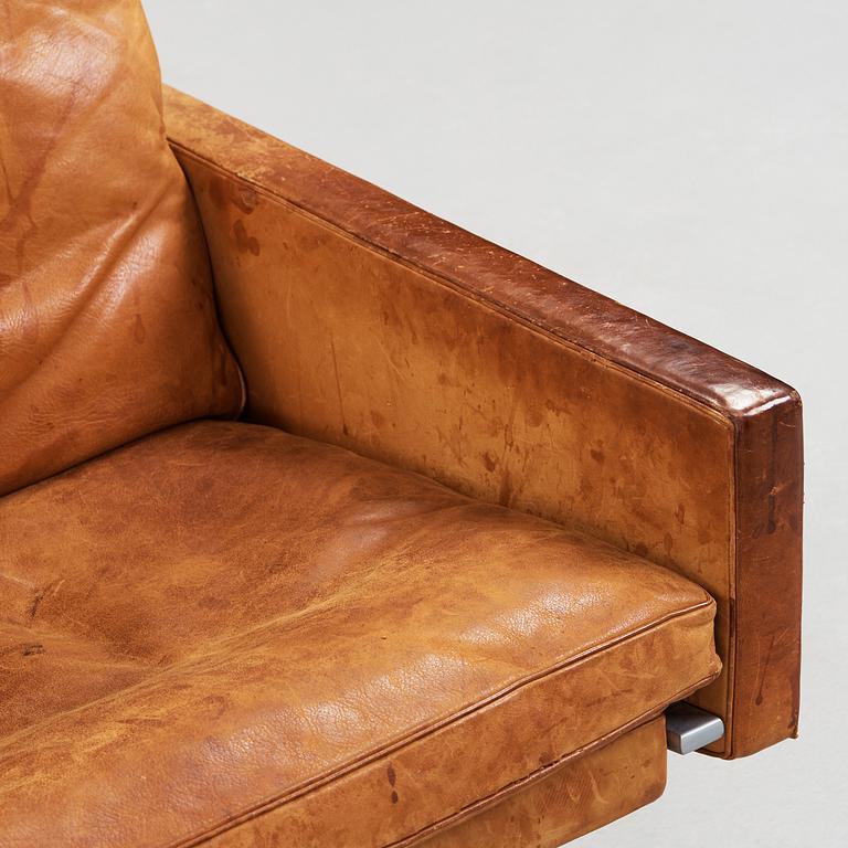 POUL KJAERHOLM, fåtölj, "PK-31", brunt skinn, E Kold Christensen, Danmark 1960-tal.