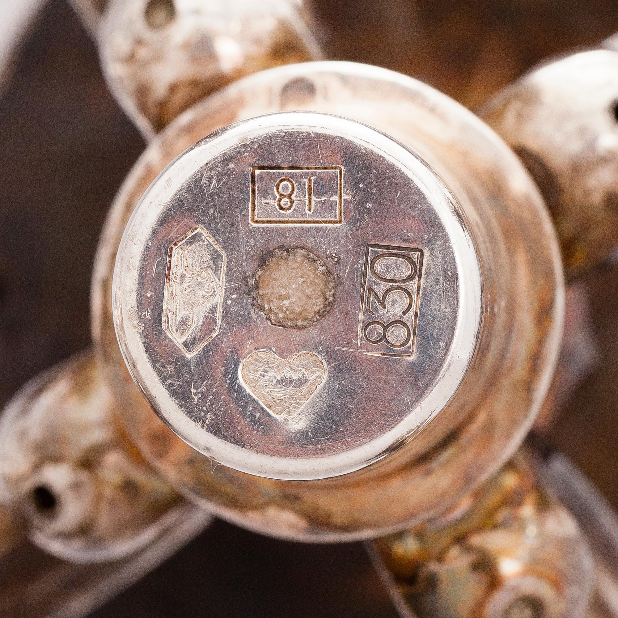 Two five-light silver candelabra, Kultakeskus, Hämeenlinna, Finland 1945 and 1985/-86.