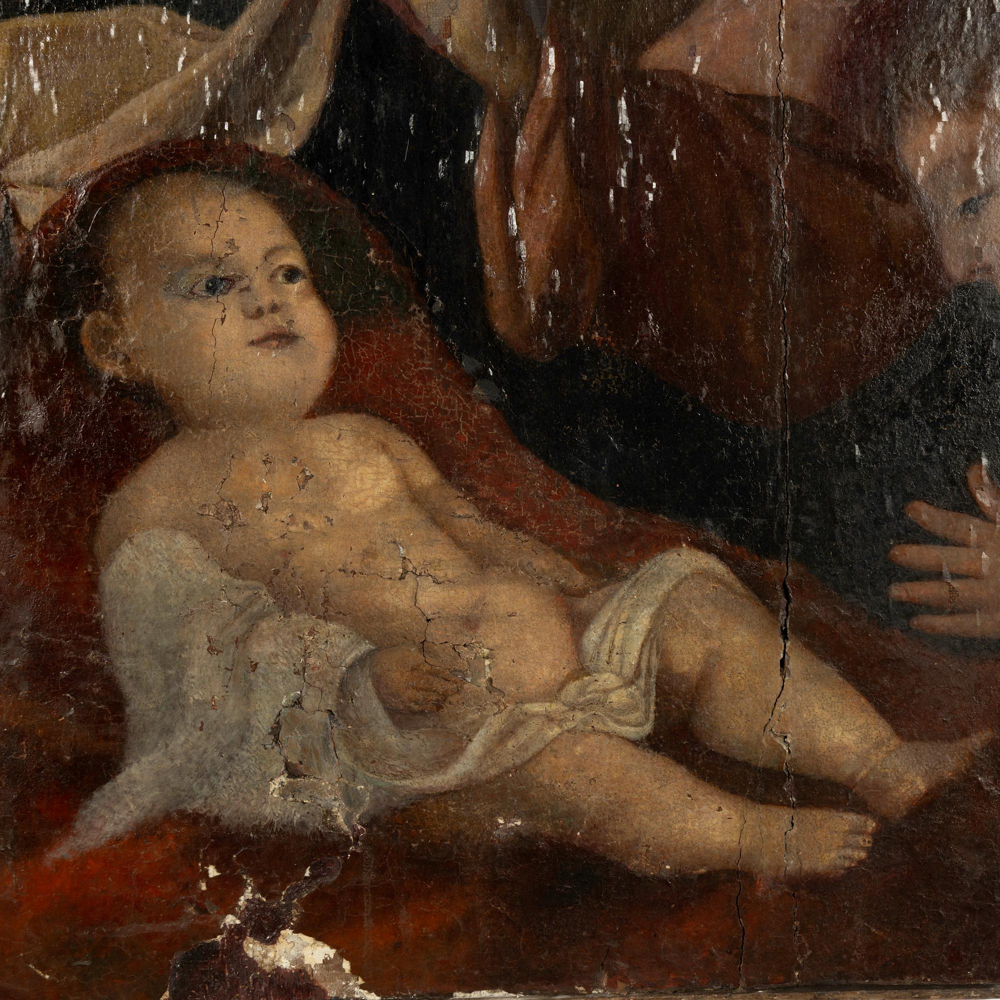 Italiensk skola, 1600-tal, Madonnan med barnet och Johannes Döparen.