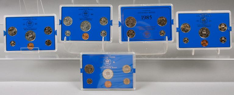 MYNTÅRSSATSER, 20 st, Myntverket Tumba Bruk, Swedish Mint Eskilstuna, 1980-1999.