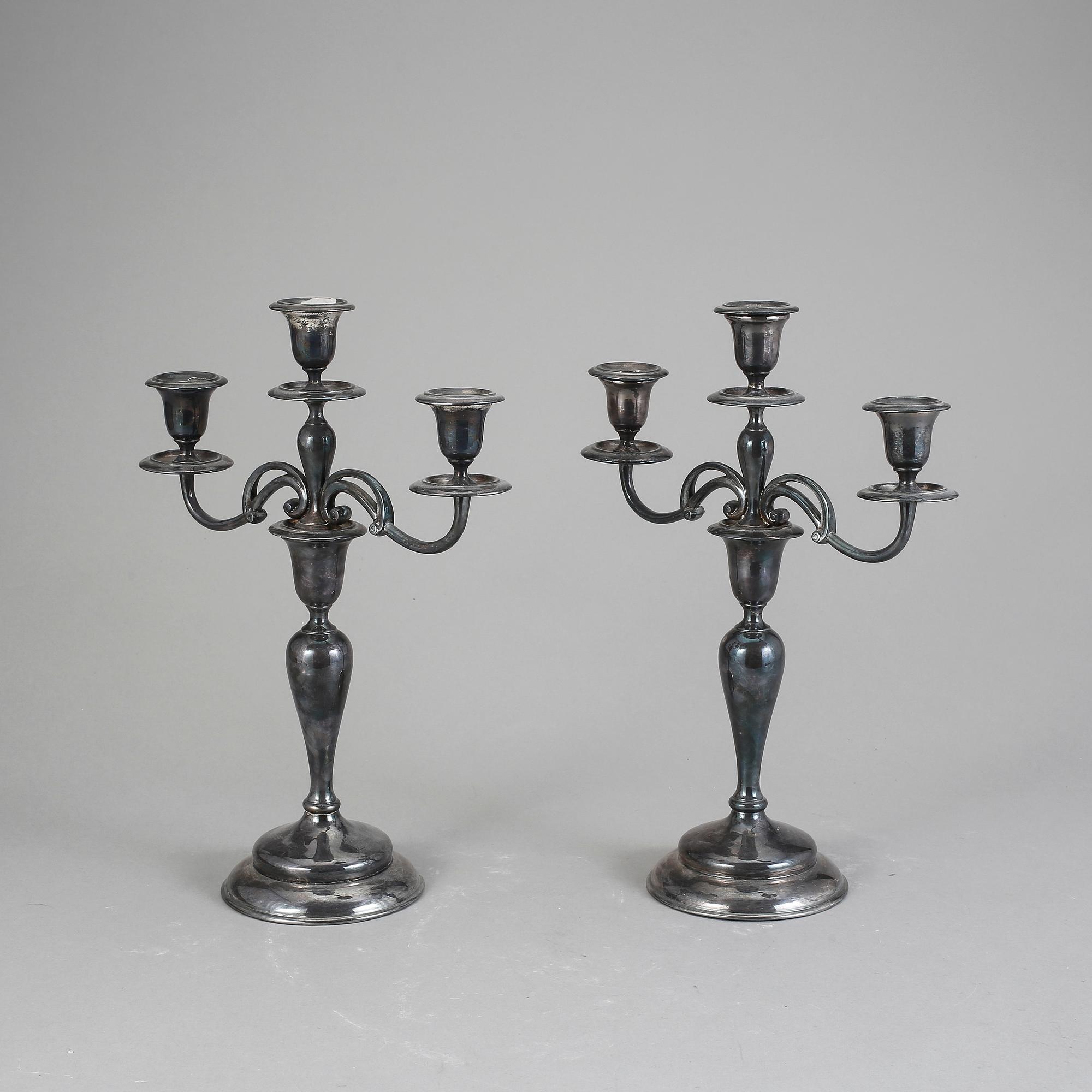 KANDELABRAR, ett par, nysilver, AG Dufva, Stockholm 1910-tal.
