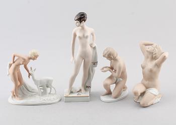 FIGURER, 4 st, porslin, Royal Dux, Wallendorf och Schaubachkunst.