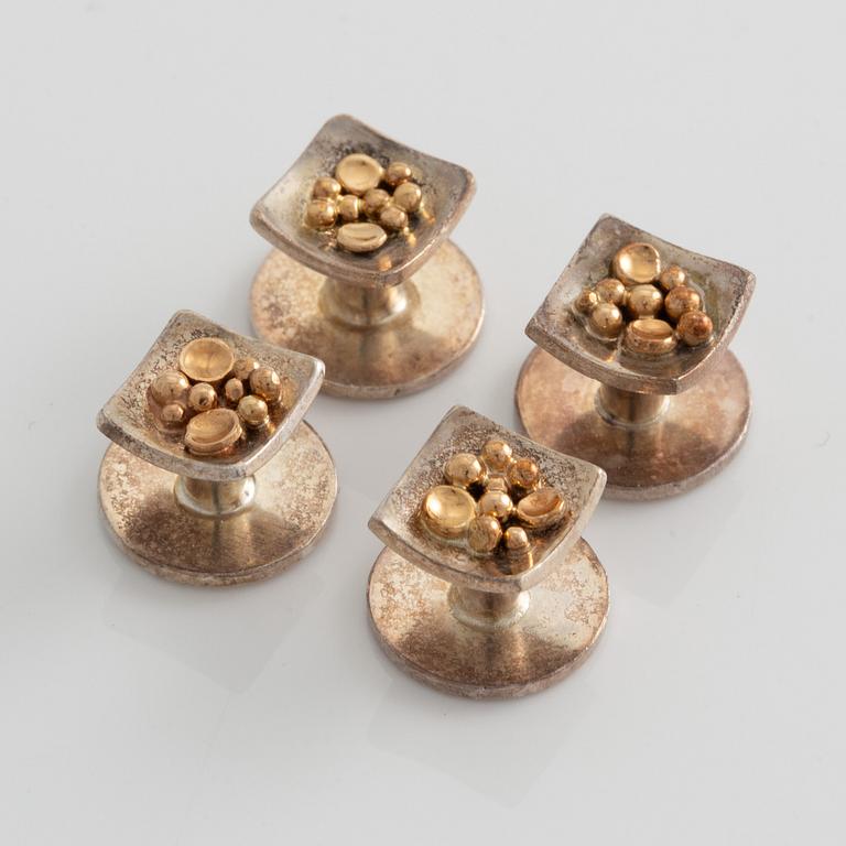 Cufflinks and shirt studs, three pairs, Högbergs, silver and gilded details.