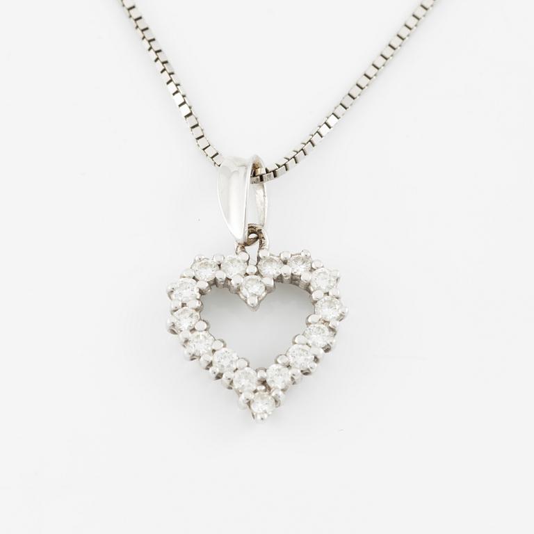 Necklace with a pendant, heart-shaped, 18K white gold with brilliant-cut diamonds.