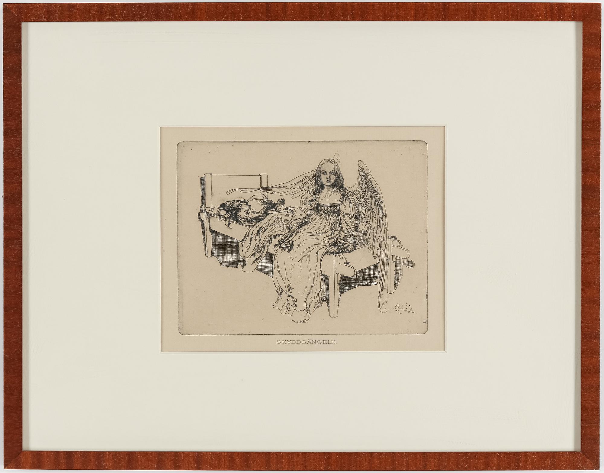 CARL LARSSON, etching, signed C.L. in the plate. Executed 1898. State 5. 425 unsigned copies. "The Guardian Angel".