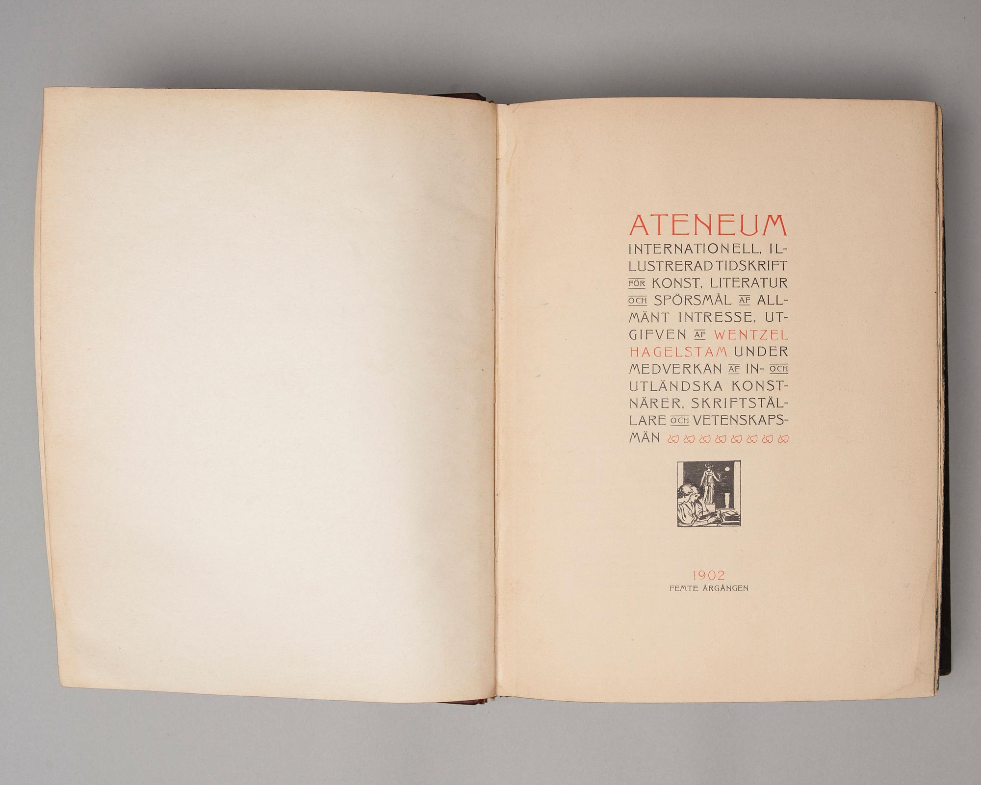 BOK, ATENEUM TIDSKRIFT FÖR KONST, utgiven av Wentzel Hagelstam, femte årgången 1902.