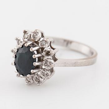 A sapphire and brilliant cut diamond ring with Swedish hallmark.