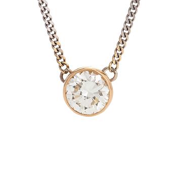Riipus, 18K kultaa, briljanttihiottu timantti noin 1.60 ct, ketju 14K valkokultaa.