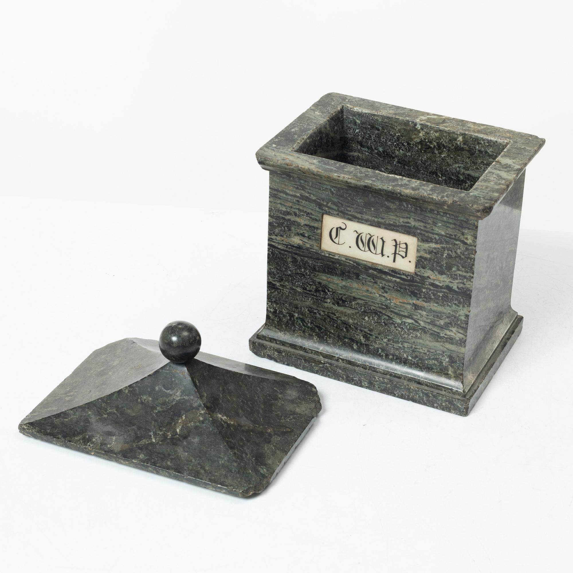 Tobacco box, marble, Sweden, 19th century.