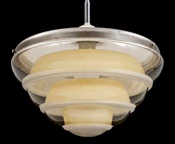 TAKLAMPA, funkis, glas samt metall, 1930-tal. Höjd, endast lampa, ca 22, med stomme ca 53 cm.