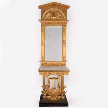 A Swedish mirror and console table, Empire, first half of the 19th century.